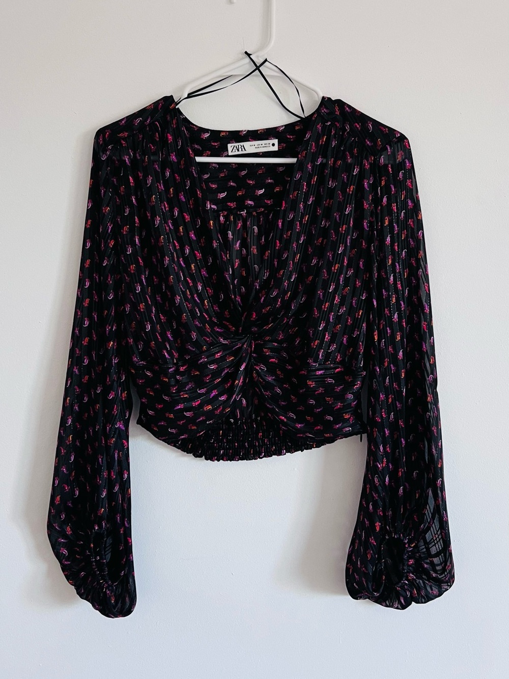 Zara Black Sheer Metallic Ruched Crop Top Whimsigoth Y2K Indie Sleaze